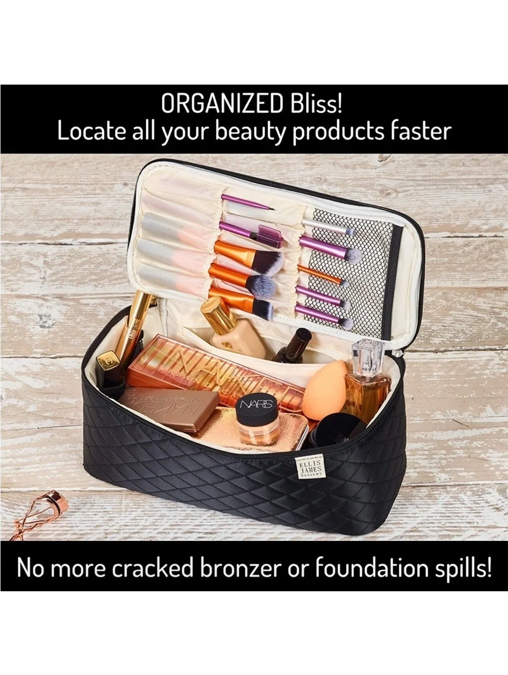 Ellis James Black and Cream Makeup Travel Bag